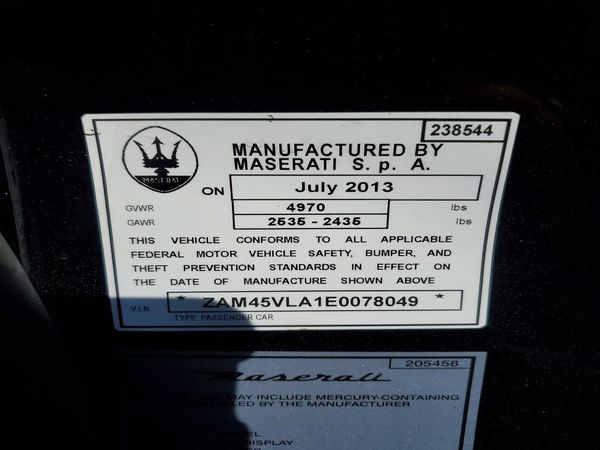 2014 MASERATI ALL OTHER — VINS