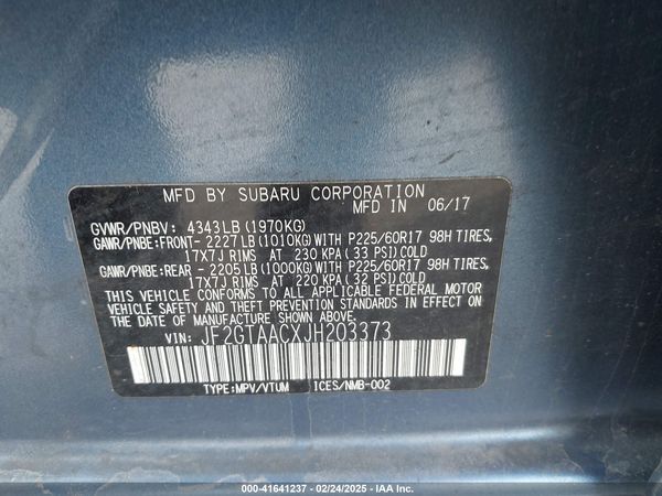 2018 SUBARU CROSSTREK 2.0I (CVT) — I9