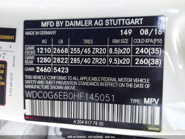 2017 MERCEDES-BENZ AMG GLC 43 4MATIC