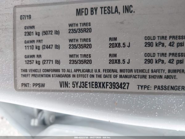 2019 TESLA MODEL 3 LONG RANGE/PERFORMANCE