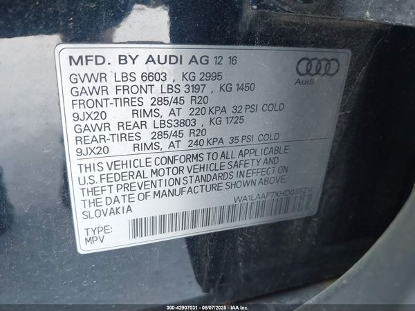 2017 AUDI Q7 3.0T PREMIUM