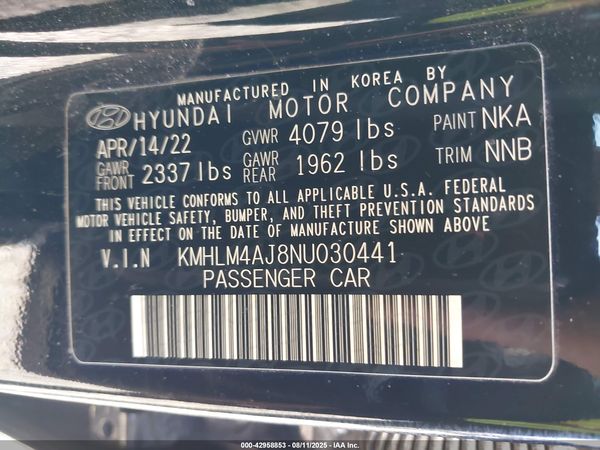 2022 HYUNDAI ELANTRA HYBRID BLUE