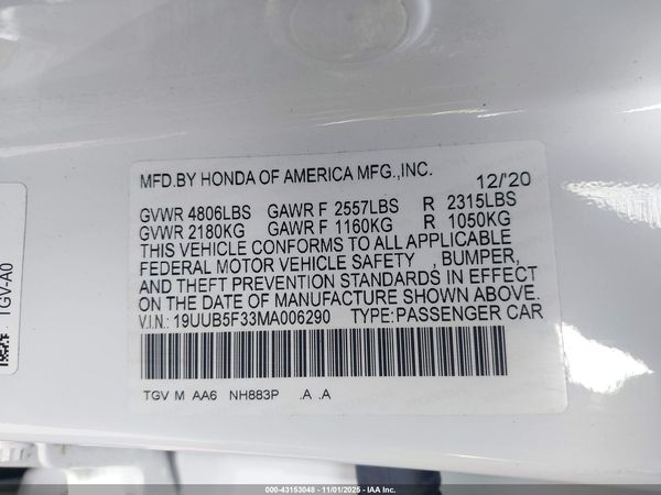2021 ACURA TLX STANDARD