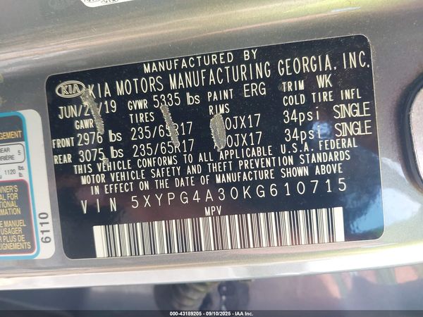 2019 KIA SORENTO 2.4L L