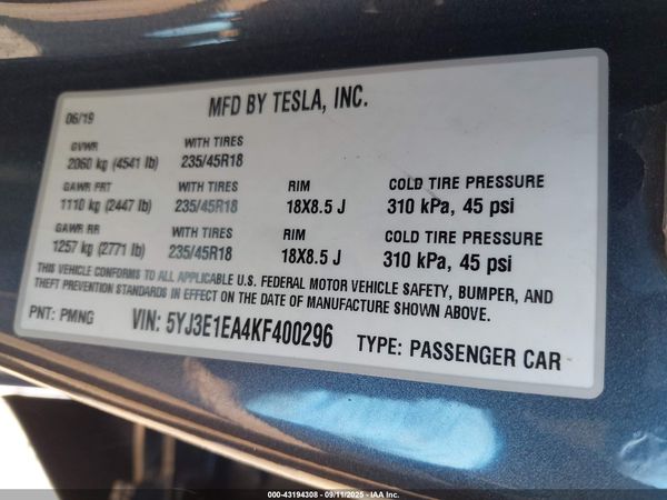 2019 TESLA MODEL 3