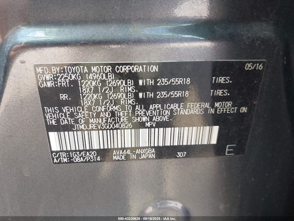 2016 TOYOTA RAV4 HYBRID LIMITED