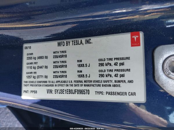 2018 TESLA MODEL 3 LONG RANGE/PERFORMANCE