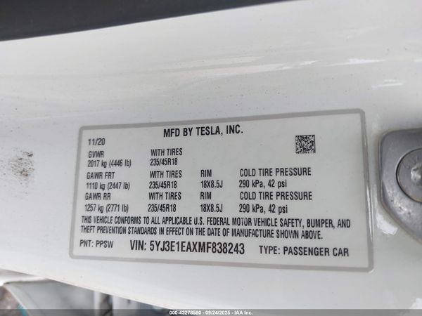 2021 TESLA MODEL 3