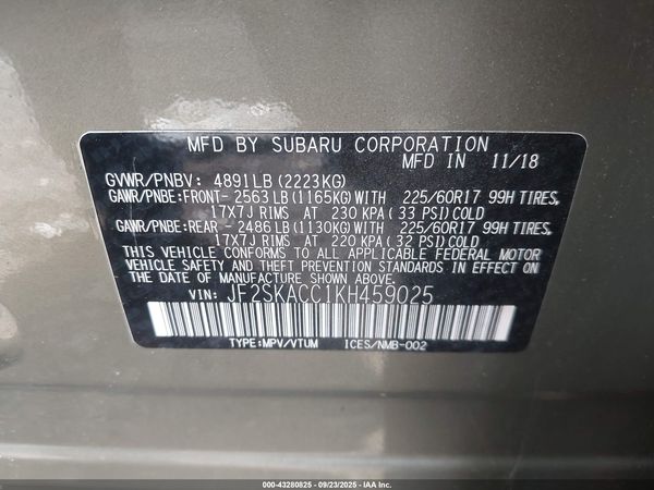 2019 SUBARU FORESTER Base P+ES — I9