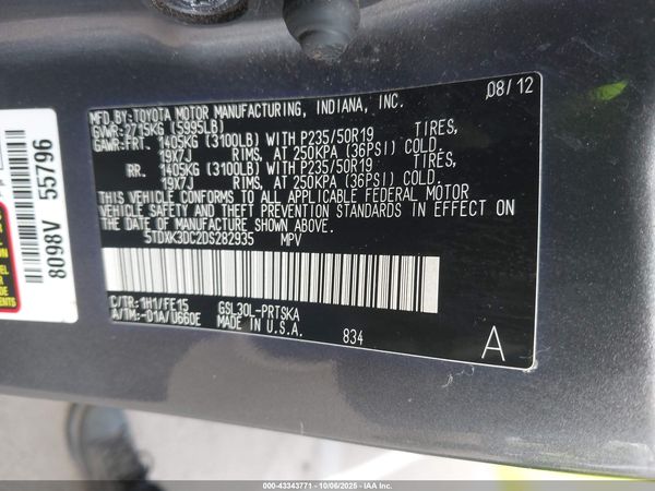 2013 TOYOTA SIENNA SE 8 PASSENGER