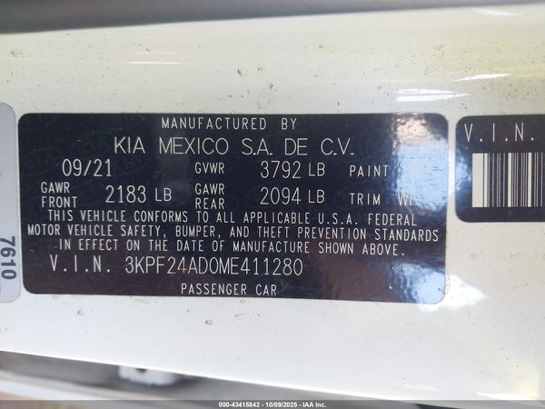 2021 KIA FORTE LXS