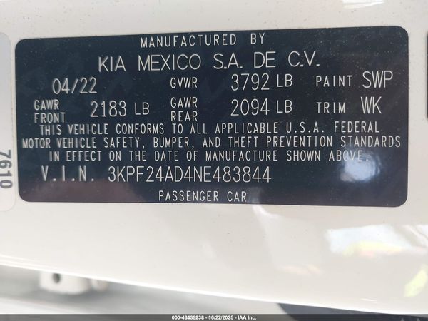 2022 KIA FORTE LXS
