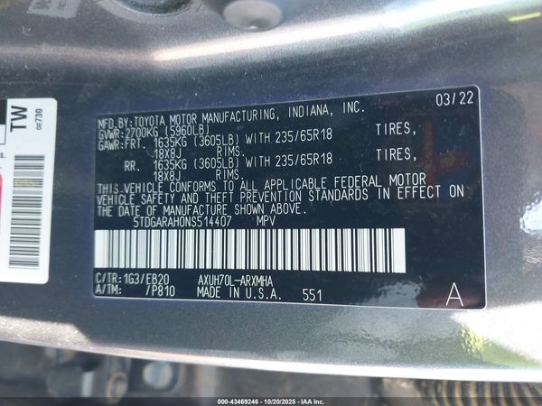 2022 TOYOTA HIGHLANDER HYBRID XLE