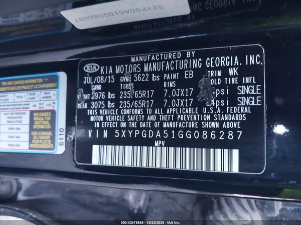 2016 KIA SORENTO 3.3L LX