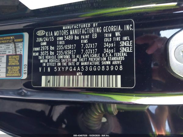 2016 KIA SORENTO 3.3L LX