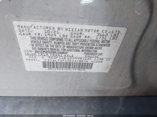 2021 NISSAN KICKS SR XTRONIC CVT — I9