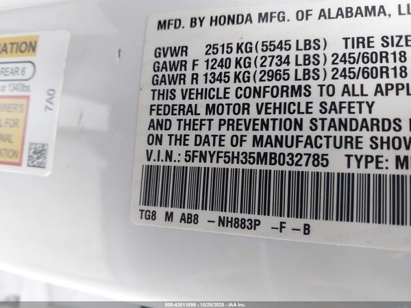 2021 HONDA PILOT 2WD EX