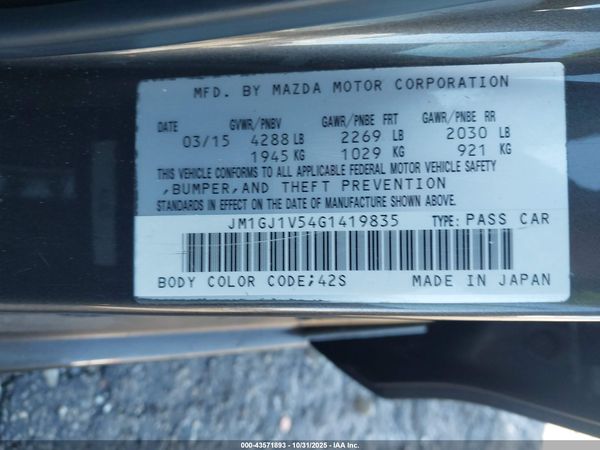 2016 MAZDA MAZDA6 I TOURING