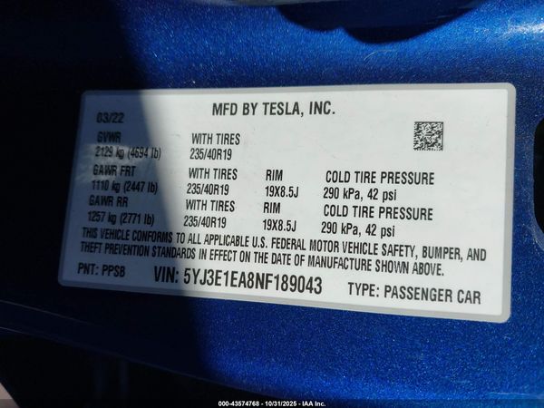 2022 TESLA MODEL 3 REAR-WHEEL DRIVE