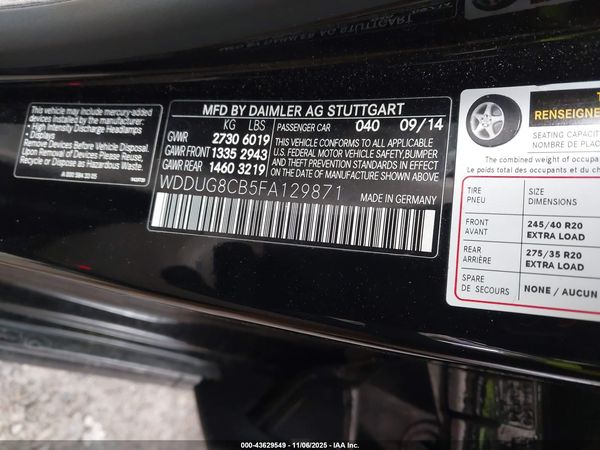 2015 MERCEDES-BENZ S 600 S550