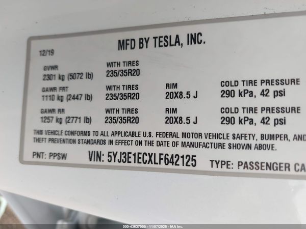 2020 TESLA MODEL 3 PERFORMANCE