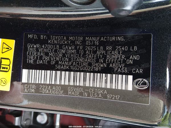 2016 LEXUS ES 350