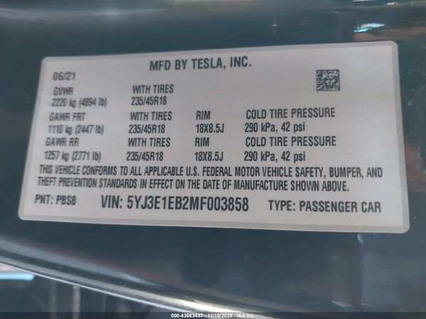 2021 TESLA MODEL 3