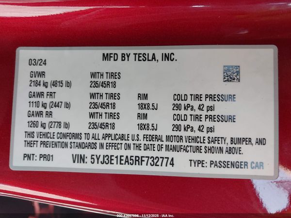 2024 TESLA MODEL 3