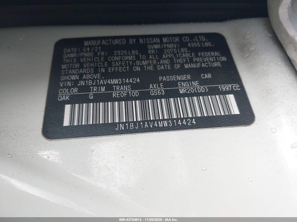 2021 NISSAN ROGUE SPORT S FWD XTRONIC CVT — I9