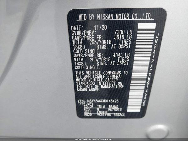 2021 NISSAN ARMADA SV 2WD — I9
