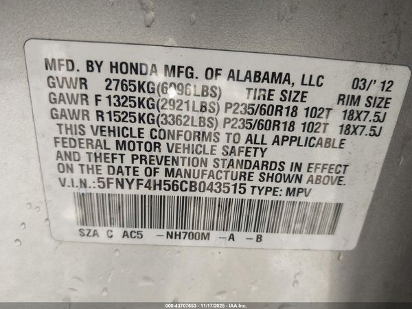 2012 HONDA PILOT EX-L