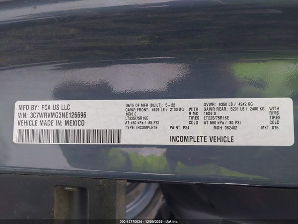 2022 RAM PROMASTER 3500 CUTAWAY LOW ROOF