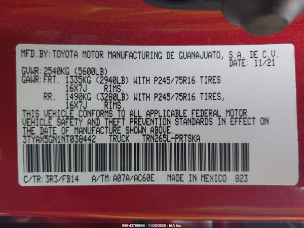 2022 TOYOTA TACOMA SR