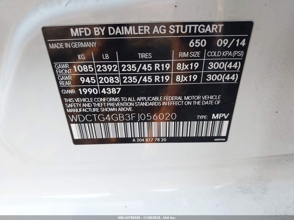 2015 MERCEDES-BENZ GLA 250 GLA250 4-MATIC