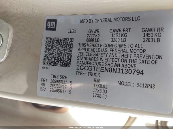 2022 CHEVROLET COLORADO ZR2 — I9