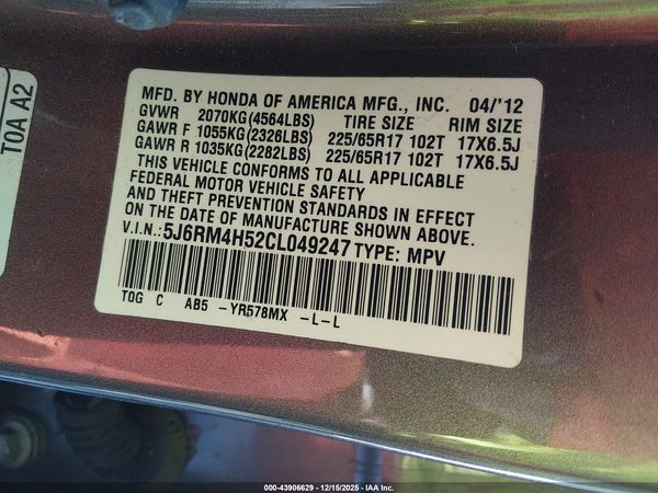 2012 HONDA CR-V EX