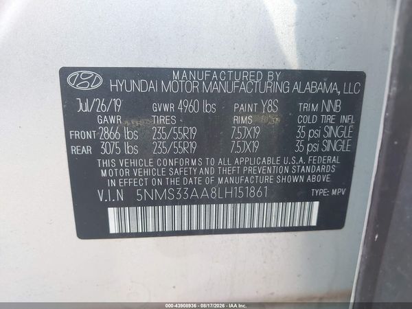 2020 HYUNDAI SANTA FE SEL 2.0T