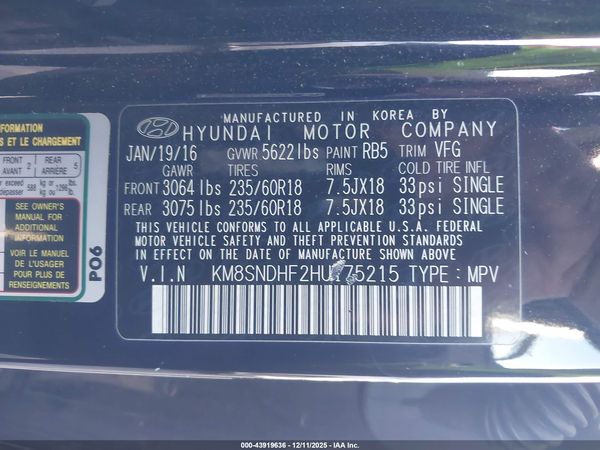 2017 HYUNDAI SANTA FE SE