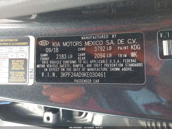 2019 KIA FORTE LXS