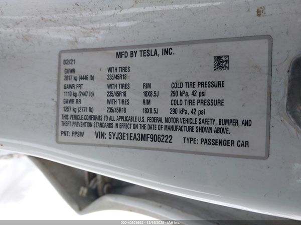 2021 TESLA MODEL 3