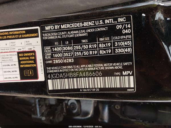 2015 MERCEDES-BENZ ML 350 4MATIC
