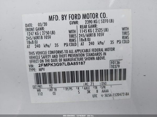 2020 FORD EDGE SE — I9