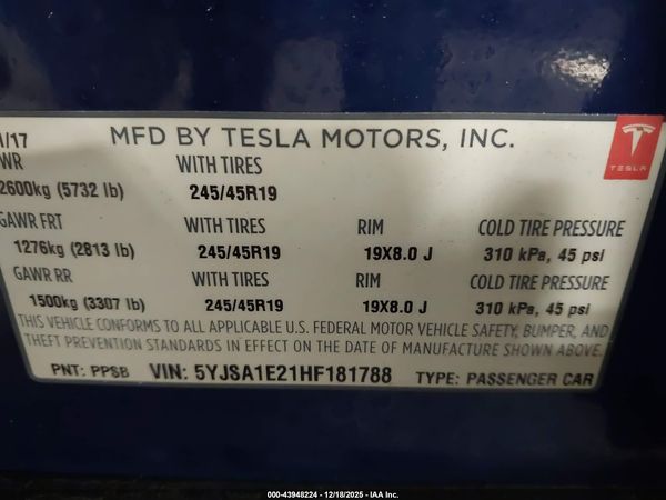 2017 TESLA MODEL S 100D/60D/75D/90D/P100D