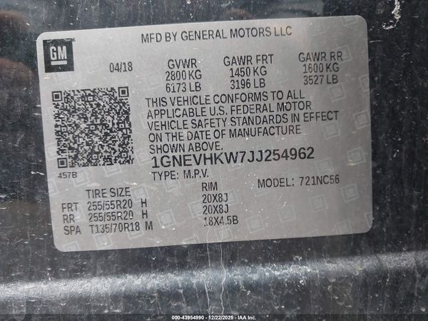 2018 CHEVROLET TRAVERSE 3LT — I9