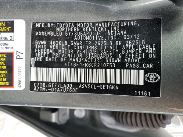 2012 TOYOTA CAMRY