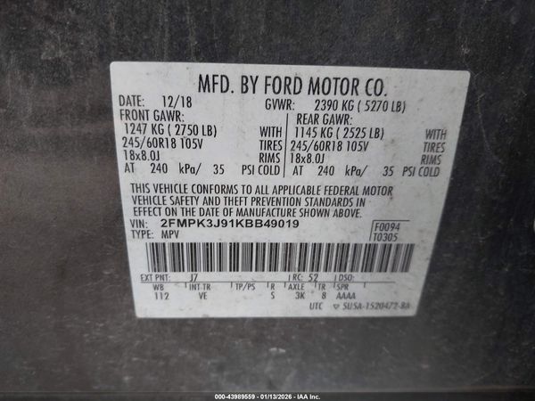 2019 FORD EDGE SEL — I9
