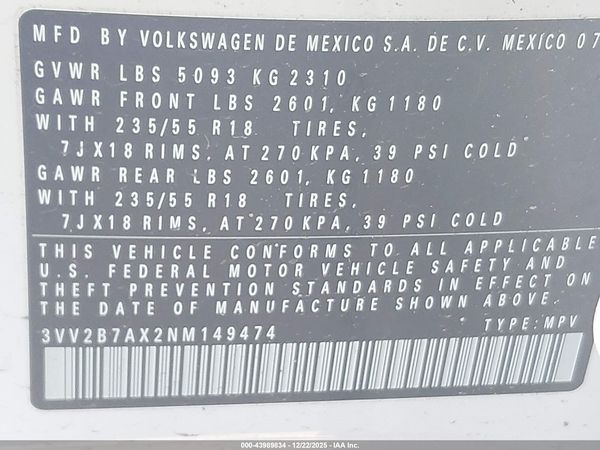 2022 VOLKSWAGEN TIGUAN 2.0T SE — I9