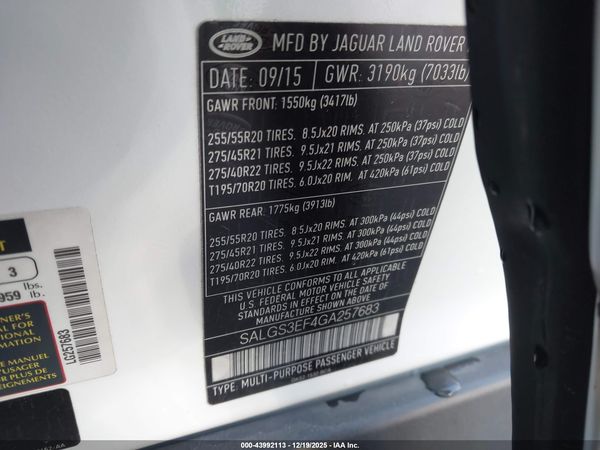2016 LAND ROVER RANGE ROVER 5.0L V8 SUPERCHARGED
