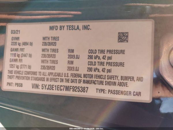 2021 TESLA MODEL 3