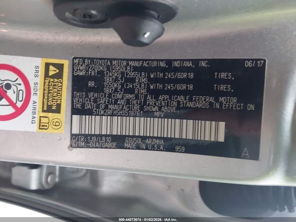 2017 TOYOTA HIGHLANDER XLE